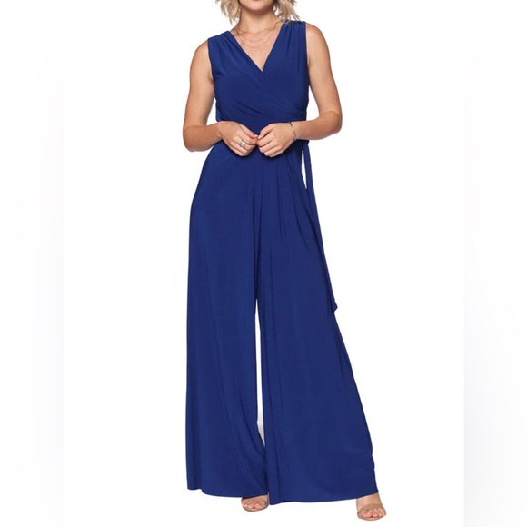 Pants - Blue Sleeveless Jumpsuit Women Size Large Back Zipper Closure Belt Included